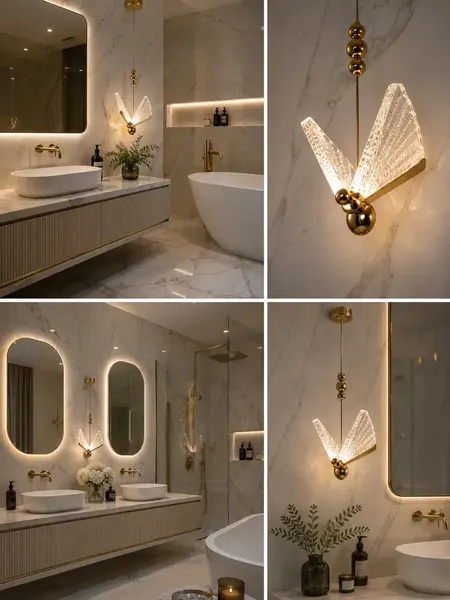 Detal wykończenia żyrandola Motyl M Złoty, pokazujący jego elegancki design. Meble na zamówienie od Primavera Home.