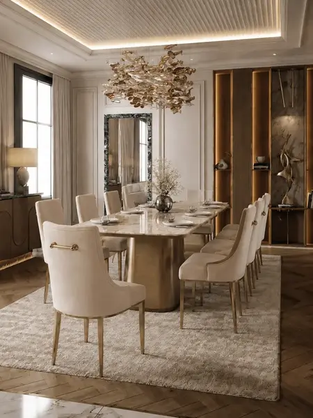 Aranżacja salonu z Designer Italian-Style Chair in Beige and Gold BUBBLE. Meble na zamówienie od Primavera Home.