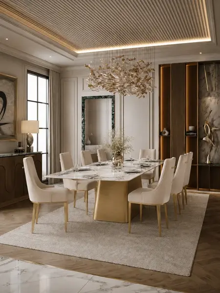 Zbliżenie na detal wykończenia Designer Italian-Style Chair in Beige and Gold BUBBLE. Aranżacja nowoczesnego wnętrza od Primavera Home.