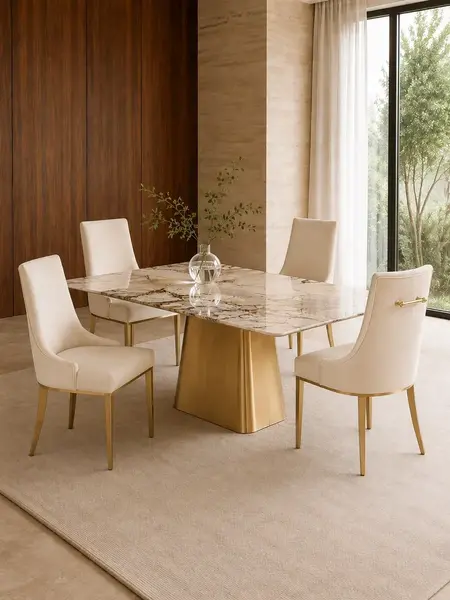 Ekspozycja w showroomie prezentująca Designer Italian-Style Chair in Beige and Gold BUBBLE. Detal wykończenia od Primavera Home.
