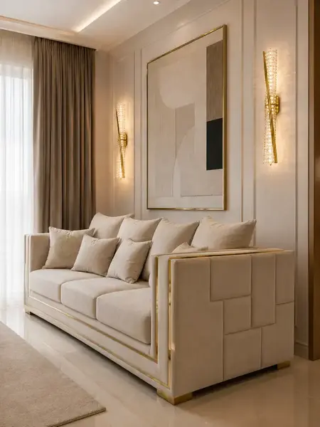 Widok kryształowych kul Kinkietu Kryształowego Złotego Podłużnego Crystal, podkreślający elegancję. Ekspozycja w salonie od Primavera Home.