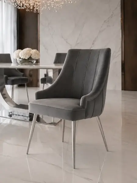 Perspektywa krzesła DIANA Glamour, podkreślająca jego nowoczesny design. Meble na zamówienie od Primavera Home.