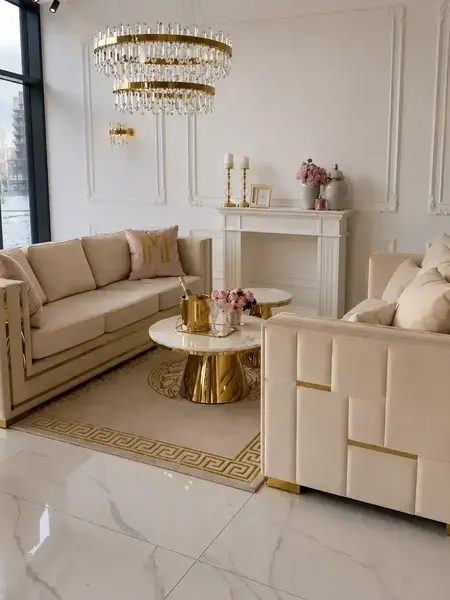 Złota Sofa Rozkładana Palace – Nowoczesna i Ekskluzywna w kolorystyce wnętrza, aranżacja od Primavera Home.
