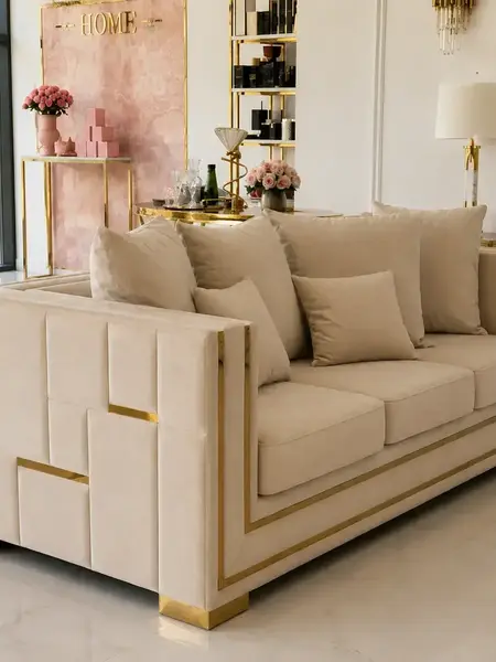 Złota Sofa Rozkładana Palace – Nowoczesna i Ekskluzywna widok z góry, idealne dopasowanie do nowoczesnego wnętrza od Primavera Home.