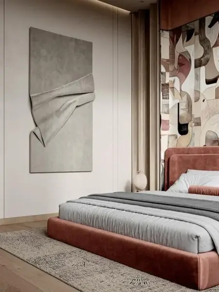 Ekskluzywne Łóżko Serena – Tapicerowane z Designerskim Wezgłowiem w otoczeniu nowoczesnych mebli. Aranżacja nowoczesnego wnętrza od Primavera Home.