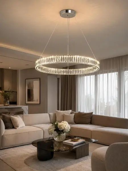 Zbliżenie na Żyrandol Kryształowy Crystal Srebrny Glamour, podkreślające jego luksusowy design. Ekspozycja w salonie od Primavera Home.