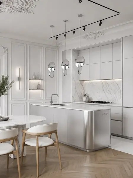 Żyrandol Planet Srebrny Glamour z boku, prezentujący elegancką formę. Ekspozycja w salonie od Primavera Home.