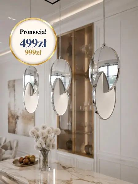 Zbliżenie na detale Żyrandola Planet Srebrny Glamour, podkreślające jego wykończenie. Ekspozycja w salonie od Primavera Home.