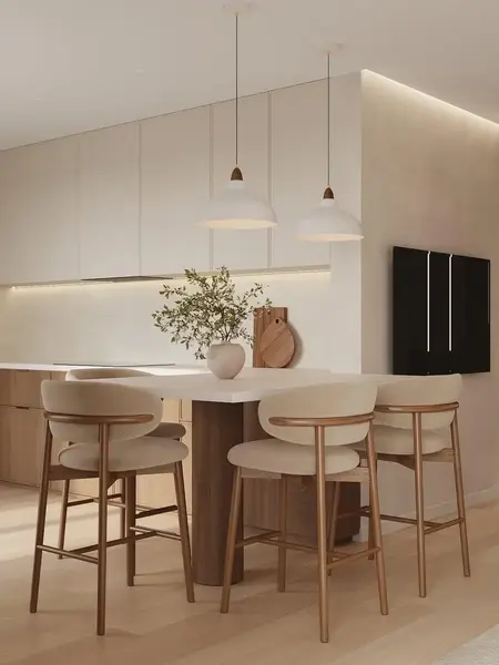 Designerski Hoker Drewniany Olivia – Krzesło Barowe z bliska w nowoczesnym wnętrzu od Primavera Home.