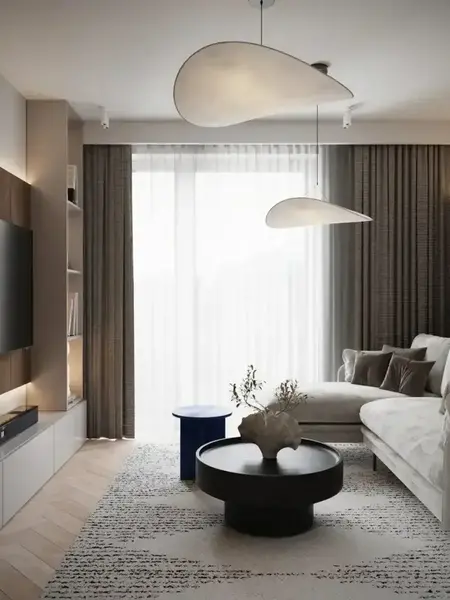 Widok z dolnej strony na designerski nowoczesny żyrandol papierowy lekki do jadalni CLOUD od Primavera Home.