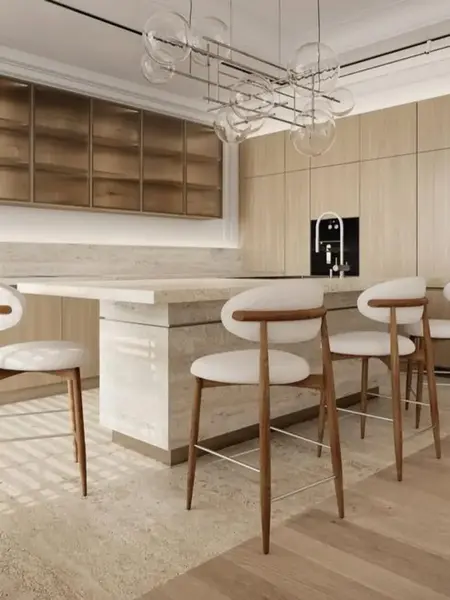 Widok z góry na Designerski Hoker Drewniany Olivia – Krzesło Barowe od Primavera Home.