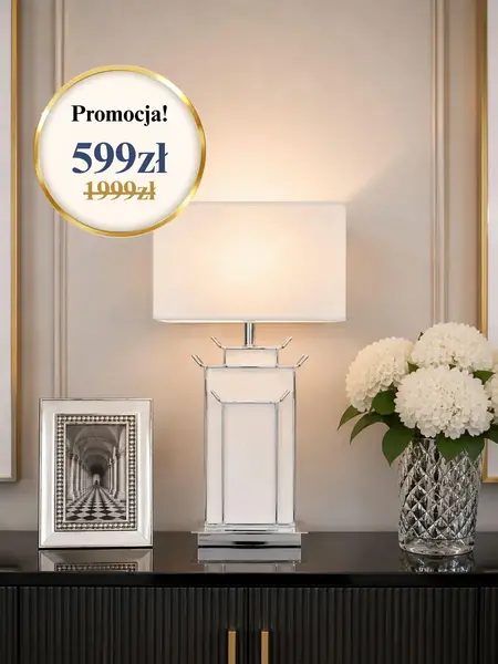 Luksusowa lampa stołowa, marmurowa, designerska, glamour, nowoczesna, srebrna VITTORIA widok z boku, ukazujący eleganckie proporcje. Ekskluzywne oświetlenie od Primavera Home.