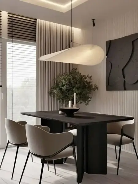 Detal konstrukcji ukazujący nowoczesność designerskiego żyrandola papierowego lekkiego do jadalni CLOUD od Primavera Home.