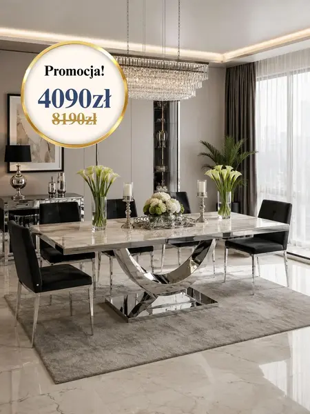 Szczegółowy widok detalu wykończenia stołu glamour, dostępnego w Primavera Home.
