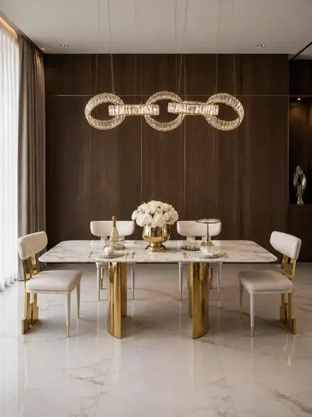 Stół glamour ROKSI w otoczeniu nowoczesnych dekoracji, doskonały do eleganckich wnętrz, meble na zamówienie od Primavera Home.