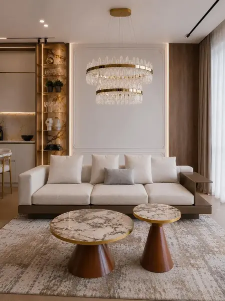 Widok z góry na stolik kawowy nowoczesny elegancki Robin S i Robin L, uwydatniający jego unikalny kształt od Primavera Home.