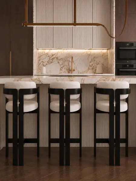 Żyrandol nowoczesny designerski ekosóra pasy brązowy Cosmopolitan ukazany z boku, idealny do aranżacji nowoczesnego wnętrza. Produkt od Primavera Home.