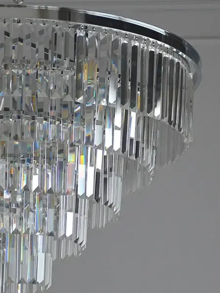 Kryształowy żyrandol okrągły, nowoczesny lampa wisząca, srebrny GLAMOUR M widziany z góry. Meble na zamówienie od Primavera Home.