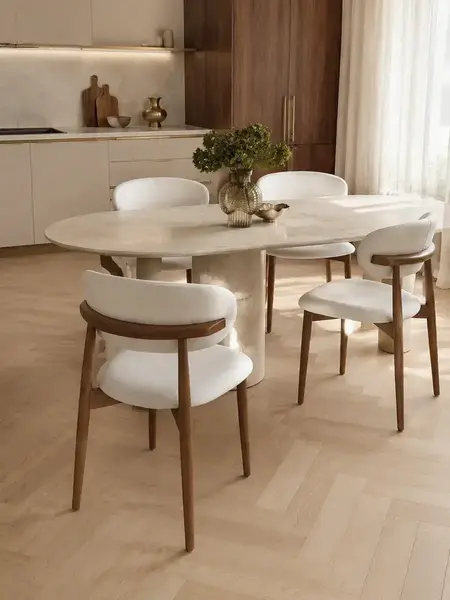 Designerskie Krzesło Drewniane Olivia – Nowoczesne w jasnym wnętrzu. Aranżacja nowoczesnego wnętrza od Primavera Home.