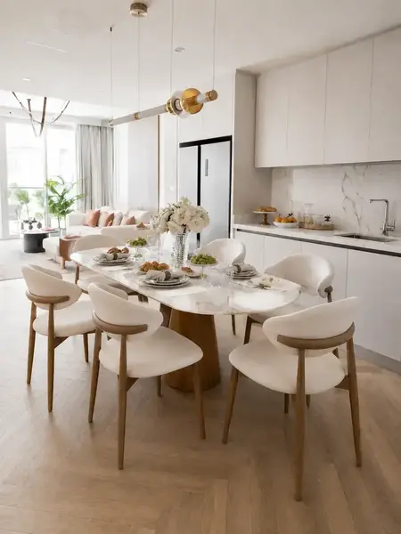 Designerskie Krzesło Drewniane Olivia – Nowoczesne w całym zestawie. Aranżacja nowoczesnego wnętrza od Primavera Home.