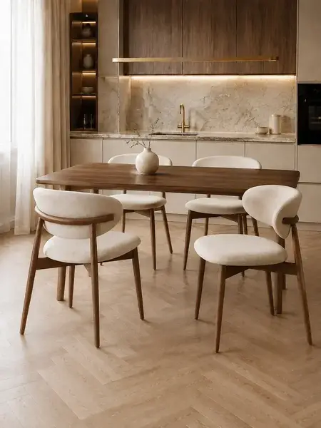 Designerskie Krzesło Drewniane Olivia – Nowoczesne na tle roślin. Meble na zamówienie od Primavera Home.