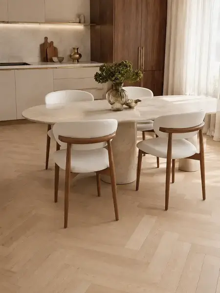 Designerskie Krzesło Drewniane Olivia – Nowoczesne z widokiem od dołu. Aranżacja nowoczesnego wnętrza od Primavera Home.