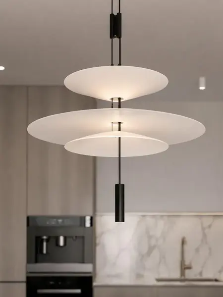 Ekspozycja w showroomie z designerską lampą wiszącą Plater Czarna Nowoczesna Premium, oferowaną przez Primavera Home.