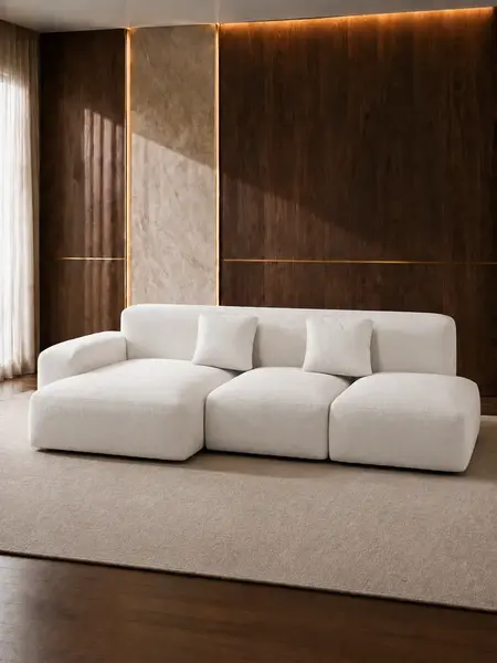 Ekskluzywny narożnik, nowoczesny, designerski, sofa narożna MODERNO w perspektywie. Doskonały wybór dla osób szukających eleganckich mebli na zamówienie od Primavera Home.
