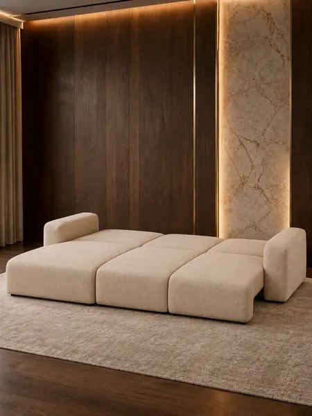 Ekskluzywny narożnik, nowoczesny, designerski, sofa narożna MODERNO w jasnym wnętrzu. Podkreśla nowoczesny styl i elegancję od Primavera Home.