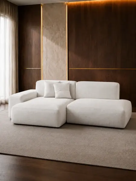 Ekskluzywny narożnik, nowoczesny, designerski, sofa narożna MODERNO w widoku od góry. Przedstawia przestronność i wygodę, które oferuje od Primavera Home.