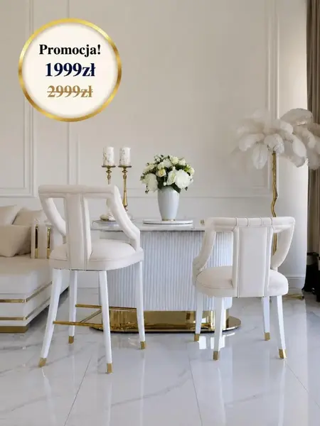 Hoker Glamour PALACE Beżowy Biały przedstawiony z boku w eleganckim wnętrzu. Meble na zamówienie od Primavera Home.
