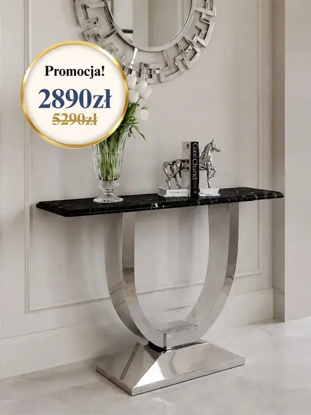 Konsola w stylu nowoczesnym glamour z białym marmurowym blatem srebrna ART DECO w zbliżeniu, ukazująca fakturę blatu. Meble na zamówienie od Primavera Home.