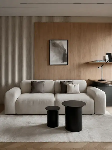 Luksusowa nowoczesna sofa rozkładana do salonu MODERNO z bliska, prezentująca szczegóły nóg mebla. Detal wykończenia od Primavera Home.