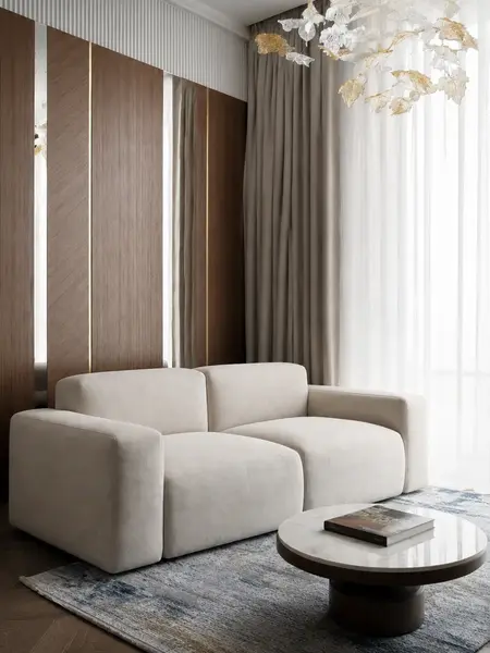 Luksusowa nowoczesna sofa rozkładana do salonu MODERNO w wersji rozłożonej. Aranżacja nowoczesnego wnętrza od Primavera Home.