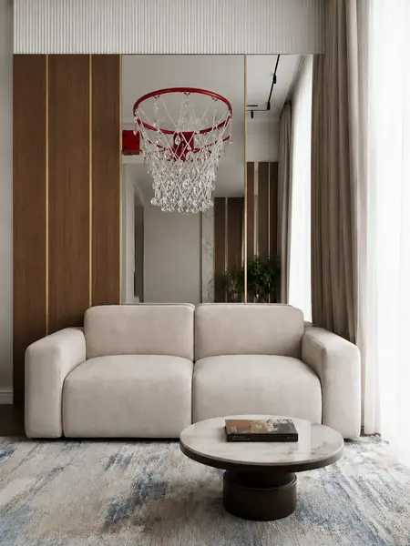Luksusowa nowoczesna sofa rozkładana do salonu MODERNO w jasnym wnętrzu, harmonijnie wkomponowana w przestrzeń. Meble na zamówienie od Primavera Home.