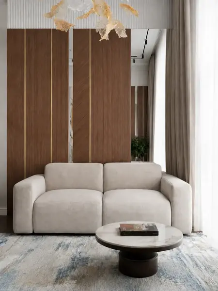 Luksusowa nowoczesna sofa rozkładana do salonu MODERNO z boku, prezentująca elegancki kształt. Detal wykończenia od Primavera Home.