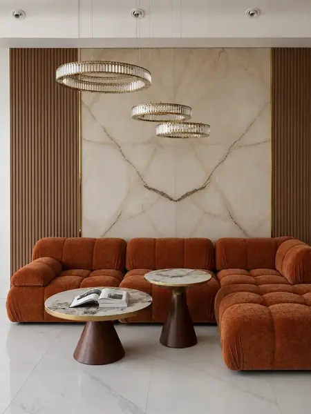 Ekspozycja w detalach designerskiego narożnika modułowego boucle NICEA w nowoczesnym wnętrzu. Meble na zamówienie od Primavera Home.