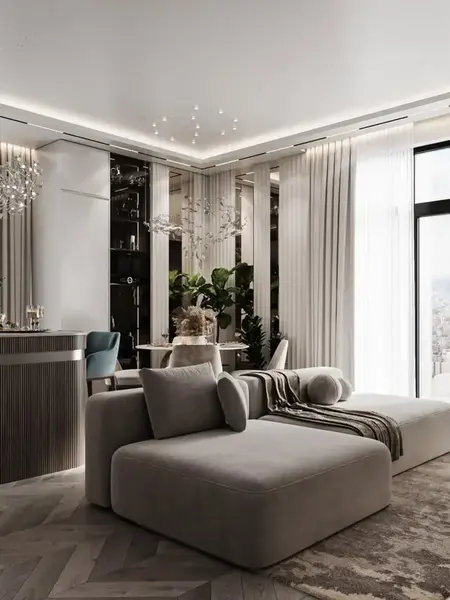 Ekskluzywny narożnik, nowoczesny, designerski, sofa narożna MODERNO widok na lounge. Perfekcyjna aranżacja do nowoczesnych wnętrz od Primavera Home.