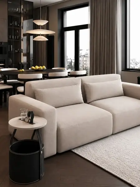 Luksusowa nowoczesna sofa rozkładana do salonu MODERNO w ujęciu z przodu. Ekspozycja w salonie od Primavera Home.