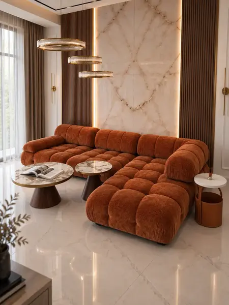 Widok blatu stolika kawowego z ekosóry Tavolino, stanowiący elegancki element każdego salonu od Primavera Home.