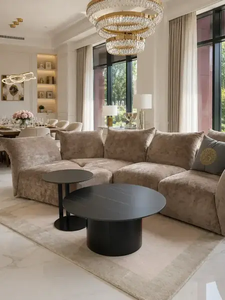Widok z góry na Stolik kawowy TWEEN BLACK, ukazujący jego elegancki design. Detal wykończenia od Primavera Home.