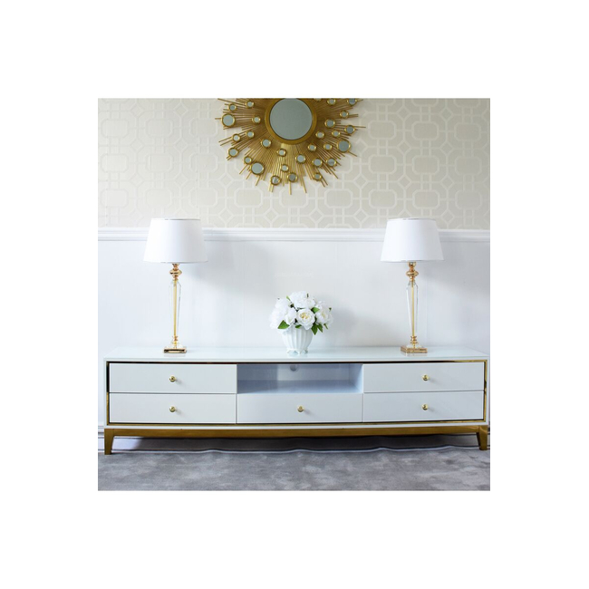 RTV chest of drawers LORENZO L SILVER High gloss white and silver  OUTLET 