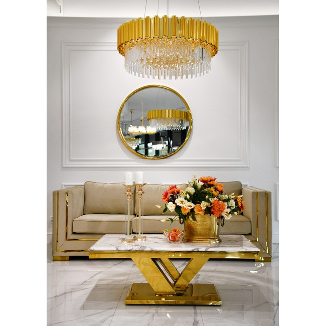 Modern sofa for the living room, designer, exclusive, glamor, with gold slats MONACO 