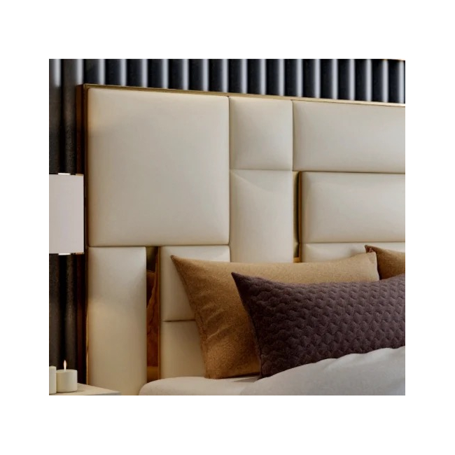 Gepolstertes Glamour-Bett, modern, mit goldener Latte, beige 180x200cm EMPORIO 