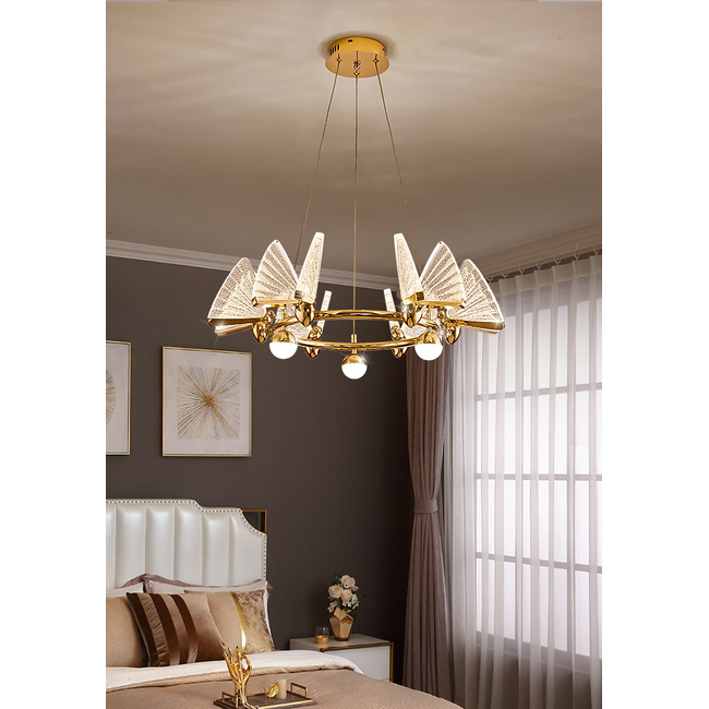 Crystal chandelier MOTYL glamour, gold, designer, exclusive in a modern style, round pendant lamp 