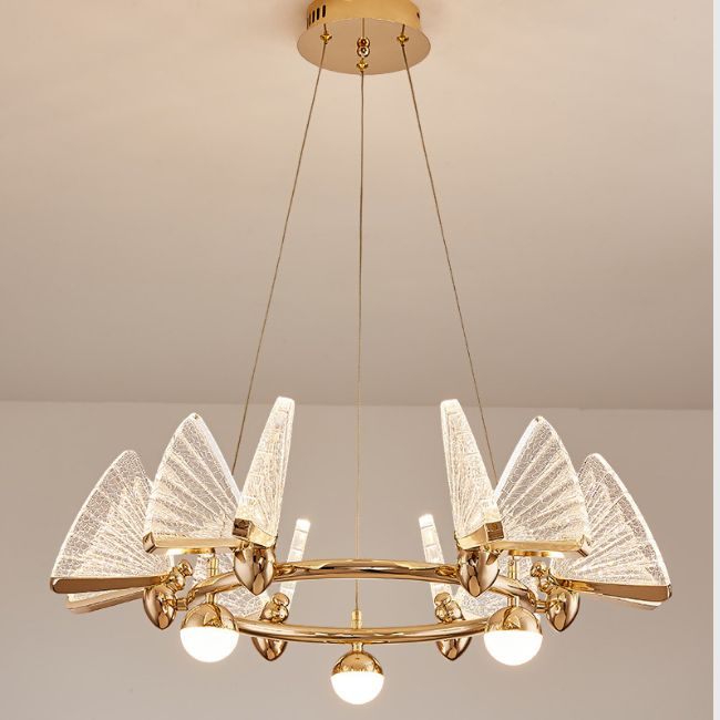 Crystal chandelier MOTYL glamour, gold, designer, exclusive in a modern style, round pendant lamp 