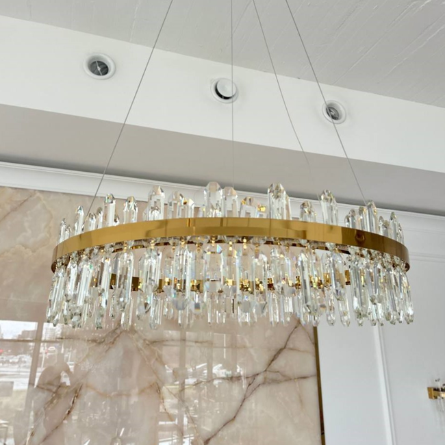 Crystal chandelier, glamor, gold, designer, round, designer BULGARI 