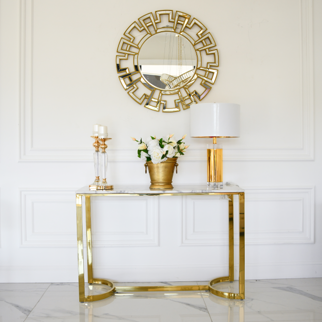 Glamorous, modern, gold and white LOLA marble console 