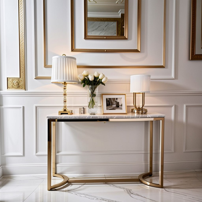 Glamorous, modern, gold and white LOLA marble console 