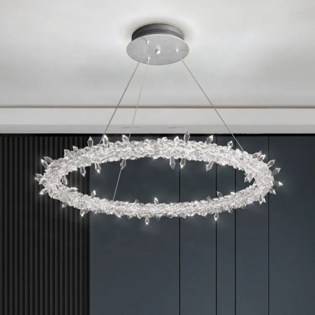 Glamor crystal round chandelier, silver ICE 